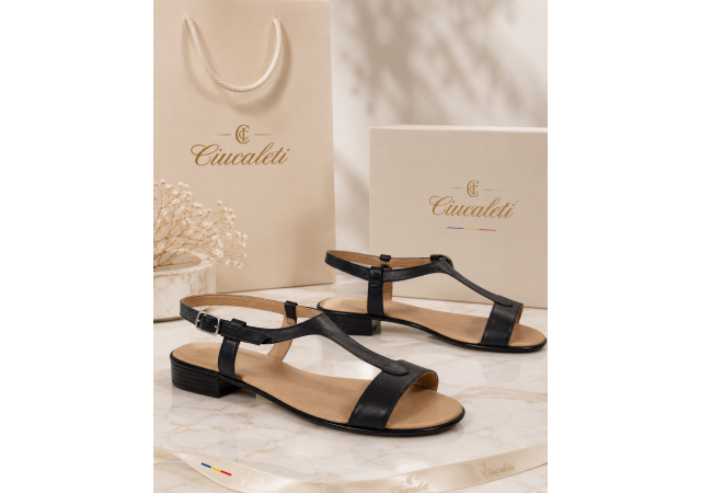 Marimea 39, 40 Sandale dama negre din piele naturala box LS16NBOX2